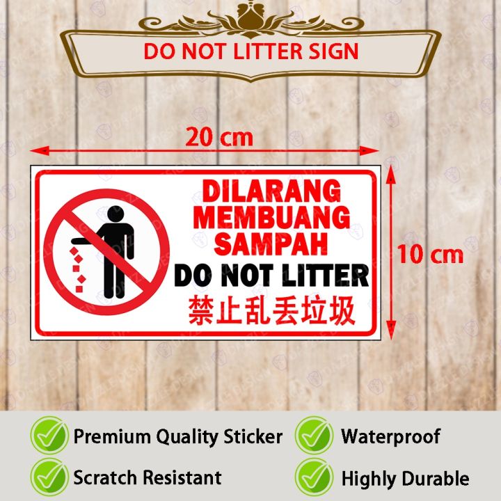 ️[ DO NOT LITTER ] 20X10CM SIGNS STICKER / PELEKAT STICKER / SIGNAGE ...