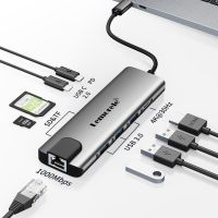 Lemorele ตัวแยกสัญญาณในแท่นวางมือถือ USB C,4K 60Hz USB C เป็น HDMI 1.4 RJ45 PD อะแดปเตอร์สำหรับ Macbook Ipad Pro Air M1 PC USB C