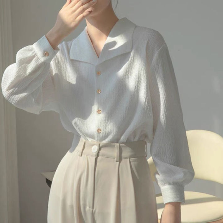 white-shirt-womens-advanced-texture-design-sense-niche-shirt-womens-2023-autumn-loose-french-style-temperament-top-2023