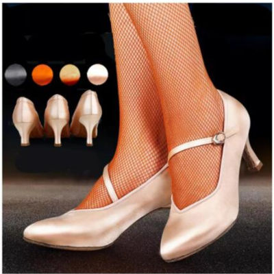 XIHAHA ผู้หญิงรองเท้าเต้นรำตาลซาตินสูงต่ำส้นสุภาพสตรีรองเท้าเต้นรำบอลรูม Outsole นุ่มรองเท้าเต้นรำที่ทันสมัยรองเท้าผู้หญิง