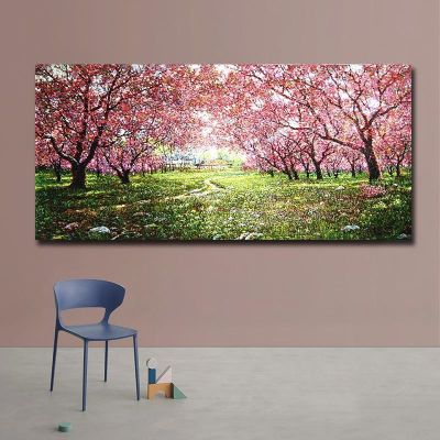 ความงาม Cherry Blossoms Wall Art ภูมิทัศน์ภาพวาดผ้าใบที่มีสีสันโปสเตอร์และภาพพิมพ์ภาพพิมพ์ภาพห้องนั่งเล่นตกแต่งบ้าน