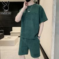 【hot seller】 Playboy mens t-shirt short-sleeved suit summer casual high-end trendy handsome five-point men