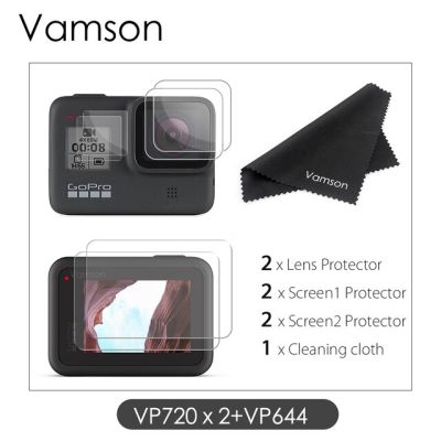 Vamson สำหรับ Gopro Hero 8กระจกนิรภัยสีดำ9ชิ้นหน้าจอ Lcd ตัวป้องกันกรอบเคสฟิล์มป้องกันสำหรับ Gopro Hero 8 Vp720-F