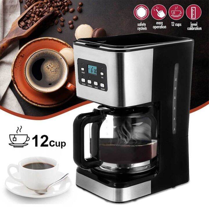 เครื่องชงกาแฟหยดอัตโนมัติ12ถ้วยเครื่องชงกาแฟไฟฟ้า950w-พร้อมใช้ที่สำนักงานที่บ้านฟังก์ชั่นรักษาความอบอุ่นอัตโนมัติ220v-กาต้มน้ำ