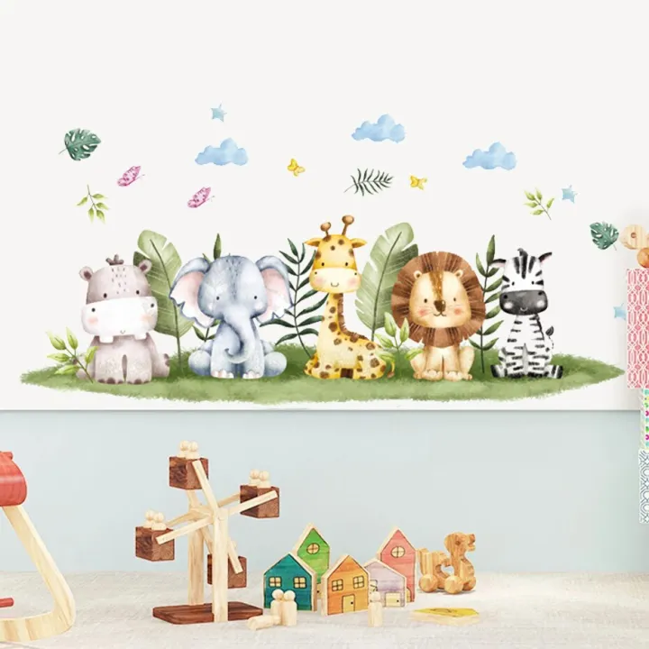 Cartoon Jungle Animals Wall Stickers For Kids Rooms Boys Baby Room