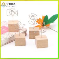 VHGG 1 PC Metal Desktop Ornaments Wedding Decor Photo Clip Square Wooden Picture Frame Memo Holder