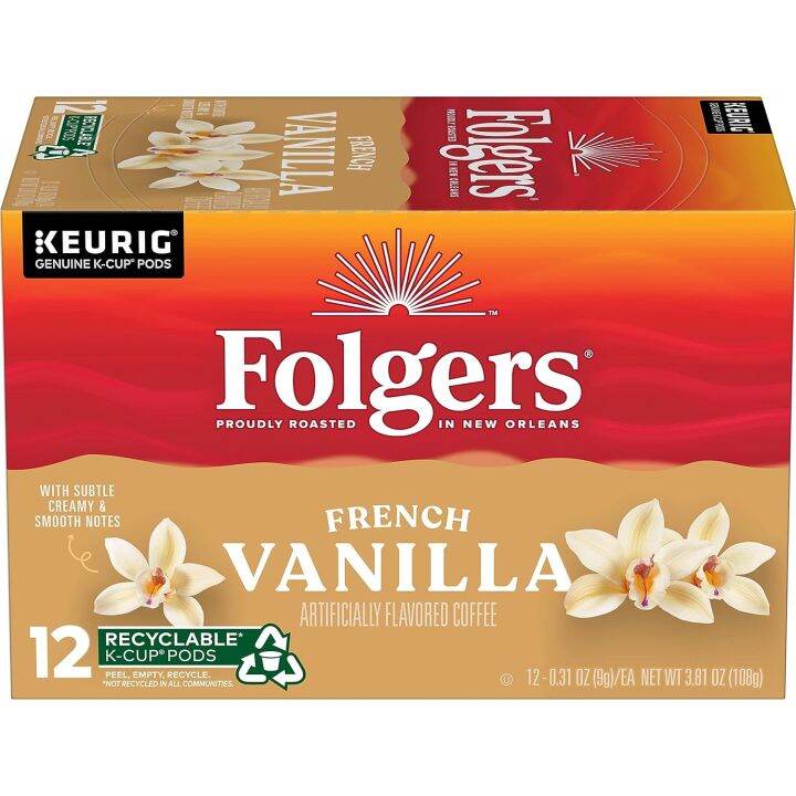 Folgers French Vanilla, Flavored Medium Roast, 12 Keurig k-cups/box ...