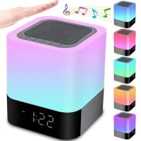 Color Changing Bluetooth Speaker Night Lights Digital Alarm Clock Touch Sensor Bedside Lamp MP3 Player Gift For Girls Boys