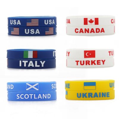 Men Flag Print Silicone Ukraine Turkey Wristband Rubber Wrist Band Bangle