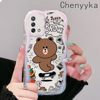 เคส Chenyyka สำหรับ OPPO A74 4G A95 4G F19S F19 Reno 6 Lite เคสการ์ตูนหมีสีน้ำตาลน่ารักขอบเนื้อครีมกันคลื่นเคสโทรศัพท์โปร่งใสเคสนิ่มป้องกันซิลิโคนเรียบง่ายปลอกใส