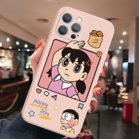 สำหรับ OPPO A16 A94 A53 A15 A12 AX7 A52 A72 A92 A74 A54 5G กรณีโทรศัพท์การ์ตูนน่ารัก Doraemon คู่ Nobita Nobi Minamoto Shizuka เลนส์ป้องกันเลนส์กรอบขอบ