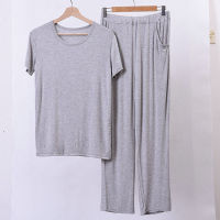 Plus Size 8XL 170KG Men Pajamas Sets Autumn Modal Home Wear Set Soft Casual Sleep Wear Short Sleeve Top and Long Pants