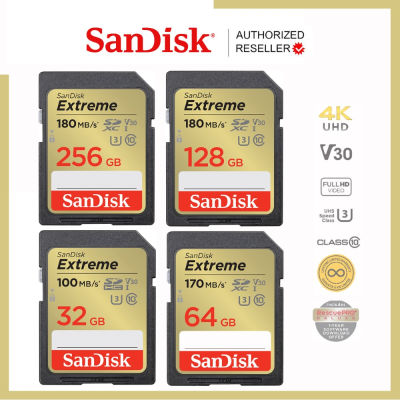 SanDisk Extreme SD Card SDHC / SDXC 32GB , 64GB , 128GB , 256GB (SDSDXVT) เมมโมรี่การ์ด SDCARD แซนดิส ประกัน Lifetime Synnex