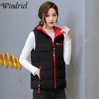 Windriel Hooded Warm Vest For Spring And Autumn Slim Fashion Letter Short Waistcoat Plus Size S-3XL Women Snow Wear Coat