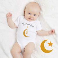 Baju Bayi Baru Lahir Motif Lebaran Pertama Saya Jumpsuit Balita Bayi Pesta Meriah Baju Bodysuit Lengan Panjang Anak Perempuan Anak Laki-laki Pakaian Ramadhan