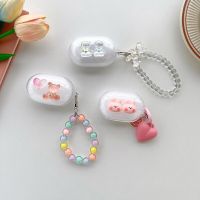 New Earphone Case For oppo enco buds Bear/rabbit/Love transparent soft shell Headset Protecte Case For oppo enco w11 Pearl chain Headphones Accessorie