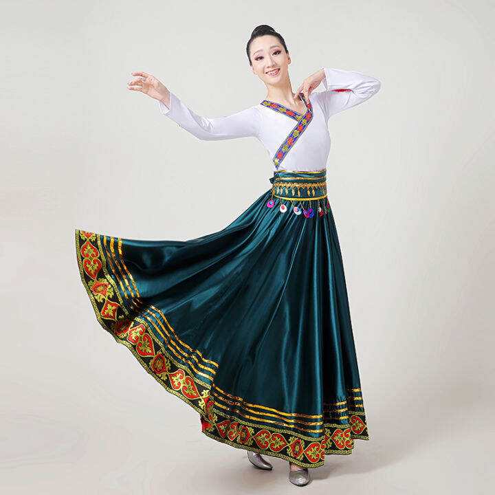 Tibetan Dance Costume Female Square Dance Big Swing Skirt New Mongolian Practice Dress National