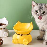 New Pet Cat Bowl Ceramics Food Pot Oblique Mouth Dog Drinking Fountain High Foot Protection Cervical Vertebrae Kitten Supplies