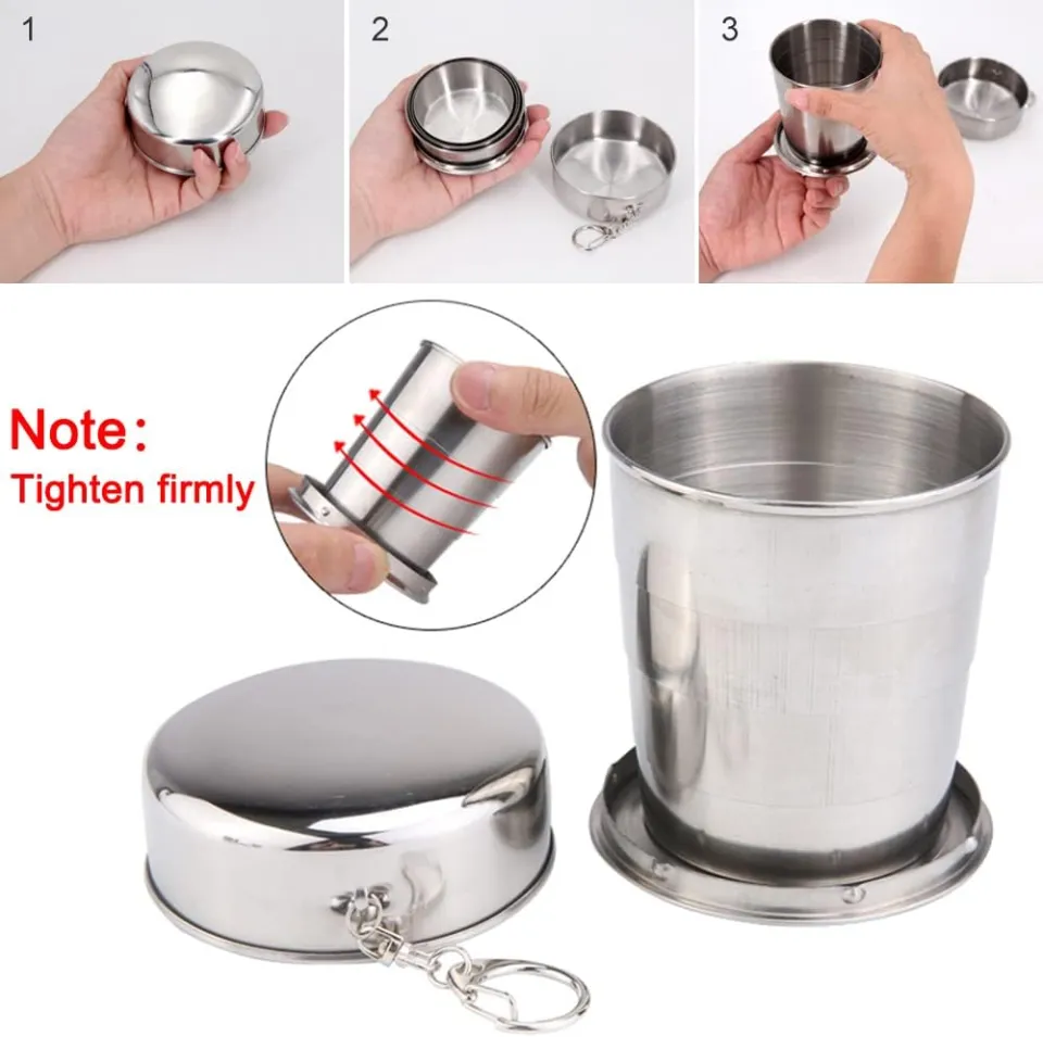 Collapsible Cup Outdoor Shot Glass Keychain Camping Folding Metal Cup   Collapsible Cups Drinking Telescopic Portable Shot Glass Premium Stackable  Metal Collapsable Cup Travel Telescoping Mug (75ml)