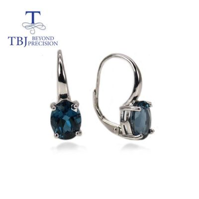 TBJ,New natural London Blue Topaz oval 7*9mm earrings 925 sterling silver simple fashion women fine jewelry for everyday wear