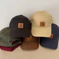 Carhartt หมวกสำหรับทั้งหญิงและชายเวอร์ชั่นญี่ปุ่นเสื่อปิกนิกกันน้ำพื้นรองเท้าเวลโครสำหรับหมวกเบสบอลสีซีดเก่าเรียบง่าย