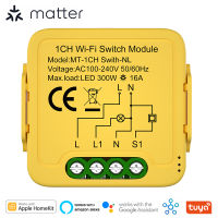 Tuya Smart Life Matter สวิตช์อัจฉริยะแบบไร้สาย16A บ้านอัตโนมัติอัจฉริยะรีเลย์โมดูลทำงานร่วมกับชุดอุปกรณ์ภายในบ้าน Smartthings Alexa Google