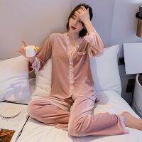 【JH】2023 Gold Velvet Womens Winter Pajama Set Warm Velvet Ladies Sleepwear Loose Homesuit Soft Fashion Solid Pijama Suit For Female