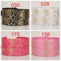 free shipping 50 yards  7/8" 22mm new arrivals gold  foil flower pattern grosgrain ribbon metallic foil ribbon Gift Wrapping  Bags