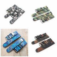 Double-layer hand-stitched nylon canvas strap 18 20 22 24MM camouflage outdoor waterproof watch strap for men 【JYUE】