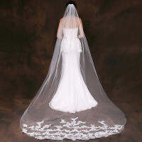 Long Lace Wedding Veil Embroidered European And American One Layer LvoryWhite Cathedral Bridal Veil Velos De Novia