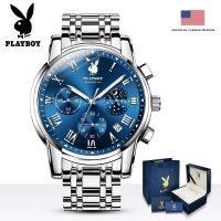 ♧◄卐 Playboy Jam Tangan Lelaki Watch Mens Business Original Waterproof Quartz Movement Stainless Steel Multifunctional Sport