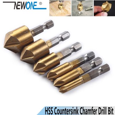 HH-DDPJ6pcs/set Flute Chamfer Countersink Round  1/4" Hex Shank Hss 90 Degree Wood Chamfering Cutter 6mm-19mm Countersink Drill Bit