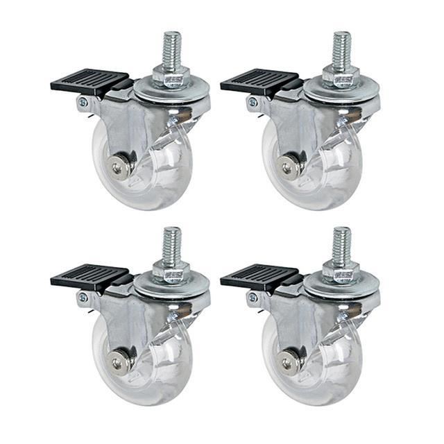 2-3inch-pu-transparent-universal-wheels-with-m8-x-15mm-thread-stem-industrial-caster-wheels-no-noise-wheels-for-carts-workbench