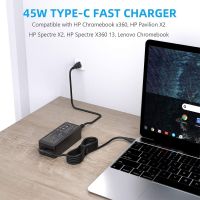 Charger Laptop USB-C 45W สำหรับ Chromebook ของ HP X360 Spectre X360, Chromebook, Chromebook XPS,แหล่งจ่ายไฟอะแดปเตอร์