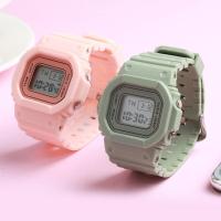 นาฬิกาสีลูกอมน่ารักสี่เหลี่ยม Jam Tangan Digital แนวสปอร์ตนาฬิกาข้อมือ Unisex แฟชั่น