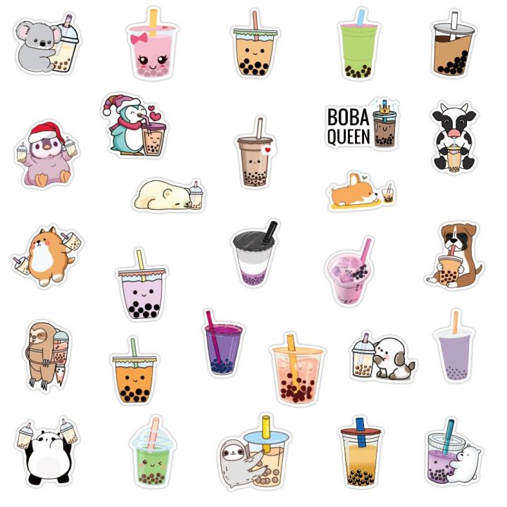 10-30-50-100pcs-bubble-tea-kawaii-stickers-aesthetic-decorative-water-bottle-scrapbooking-guitar-laptop-cute-cartoon-kids-decal-stickers-labels