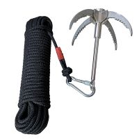 Climbing Foldable Safety Portable Multifunction Stainless Steel Grappling 4 Claws Hook with Climbing Rope and Carabiner