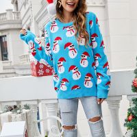 Christmas Sweater Slim Santa Elf Funny Christmas Jumper Female Autumn Winter Tops Clothing Soft Blue