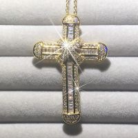 New 925 Silver Exquisite Bible Jesus Cross Pendant Necklace Women men Crucifix Charm Simulated Diamond 14K gold Jewelry