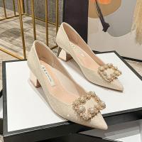 【Ready Stock】 French stiletto heels in 2022, the new fashion pearl rhinestone pointed single shoes champagne wedding shoes bride shoes kasut perempuan