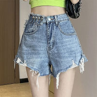 Denim Shorts Women Summer Lightweight High Waist Multi-button Shorts Korean Ins Style Hem Raw Edge Design Wide Leg Shorts