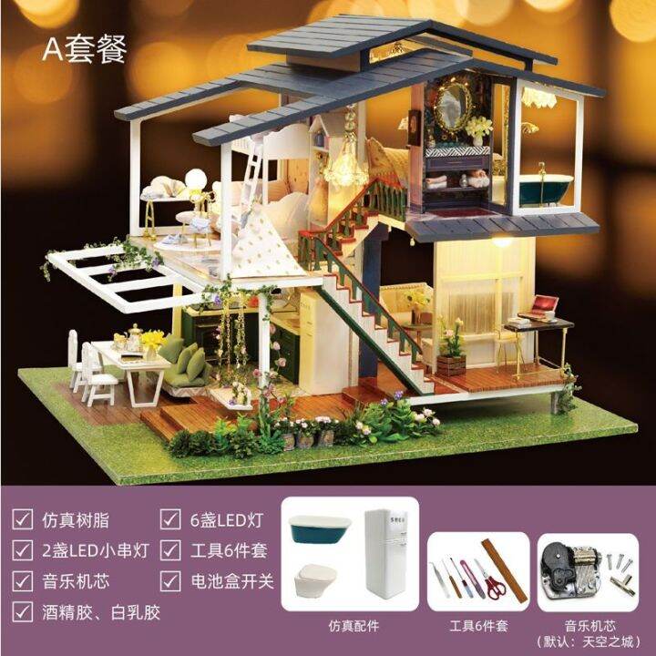 2023diy-กระท่อมบ้านแฮนด์เมดประกอบโมเดลวิลล่าปริศนาสามมิติเด็กผู้หญิงของเล่นเด็กของขวัญวันเกิด
