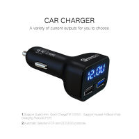 Qc3.0 Car Charger Car Phone Fast Charge Dual Usb Charging Headband Display Measuring Voltage And Current 2023