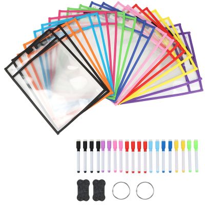 Dry Erase Pockets Reusable Sleeves 20 Pack -10x14 Inch Dry Erase Bags-Job Ticket Holders-Teacher Supplies for Classroom