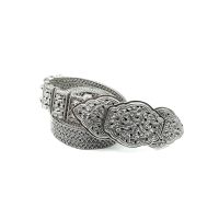 DSP เข็มขัดเงินถักเปีย 3 แถวลายดอกพิกุลเครือเถา เงินแท้ 925 : DSP 925 Sterling Silver Antique Flower Belt [BHSP045047]