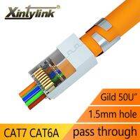 Xintylink ขั้วต่อ Rj45 CAT7 10Gbps แจ็คสายเคเบิลอีเทอร์เน็ต CAT6A 50U เครือข่าย SFTP ป้องกันแจ็ค Lan ผ่านรู1.5มม.