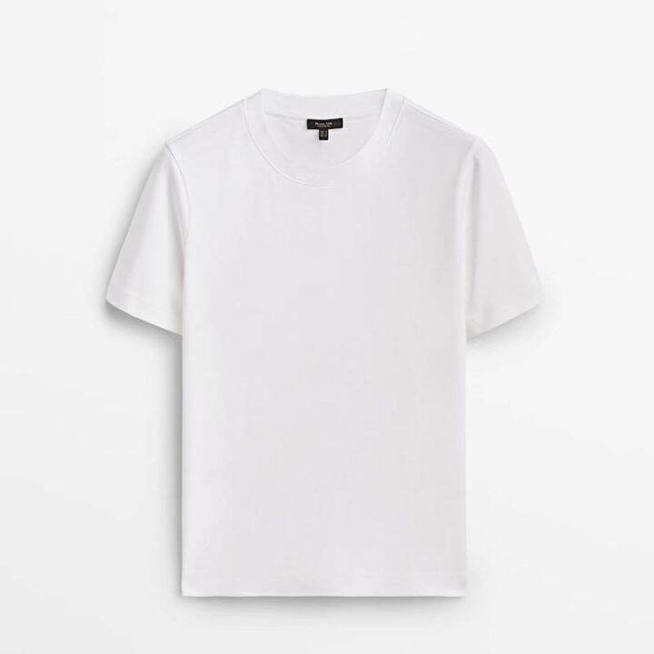 massimo-dutti-เสื้อยืดใหม่ฤดูใบไม้ผลิและฤดูร้อนสั้นแขนสั้นคอวีเรียบง่ายสีดำและสีขาวสำหรับผู้หญิงเสื้อผ้า2023เสื้อกันหนาวเข้าคู่ผ้าฝ้ายสีดำและสีขาว