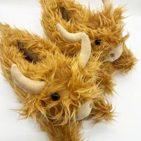 Highland Cattle Slippers Women Scottish Cow Slipper Cartoon Animal Plush Slides Yaks Home Shoes Men Flat Silent Floor Flip FlopsTH