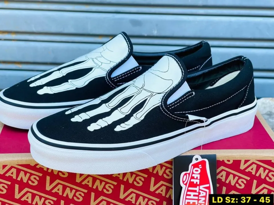 Skeleton Boney Feet Custom Vans Slip on Shoes 