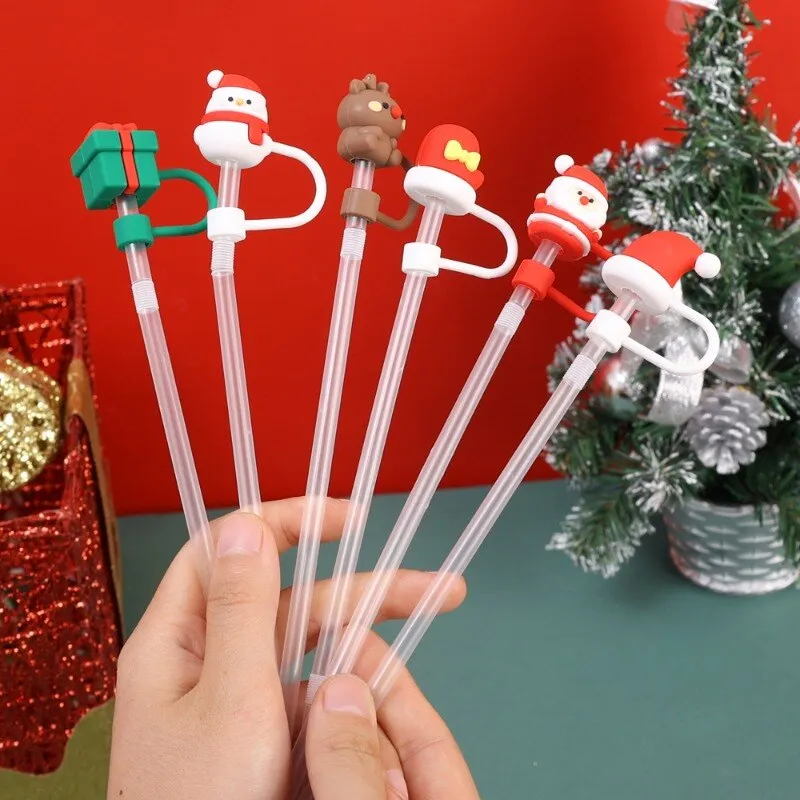 4pcs Elk Santa Claus Snowman Gift Box Silicone Straw Cap, Reusable Straw  Plug, Suitable For 6-8mm Straws, Cup Accessories, Christmas Gift